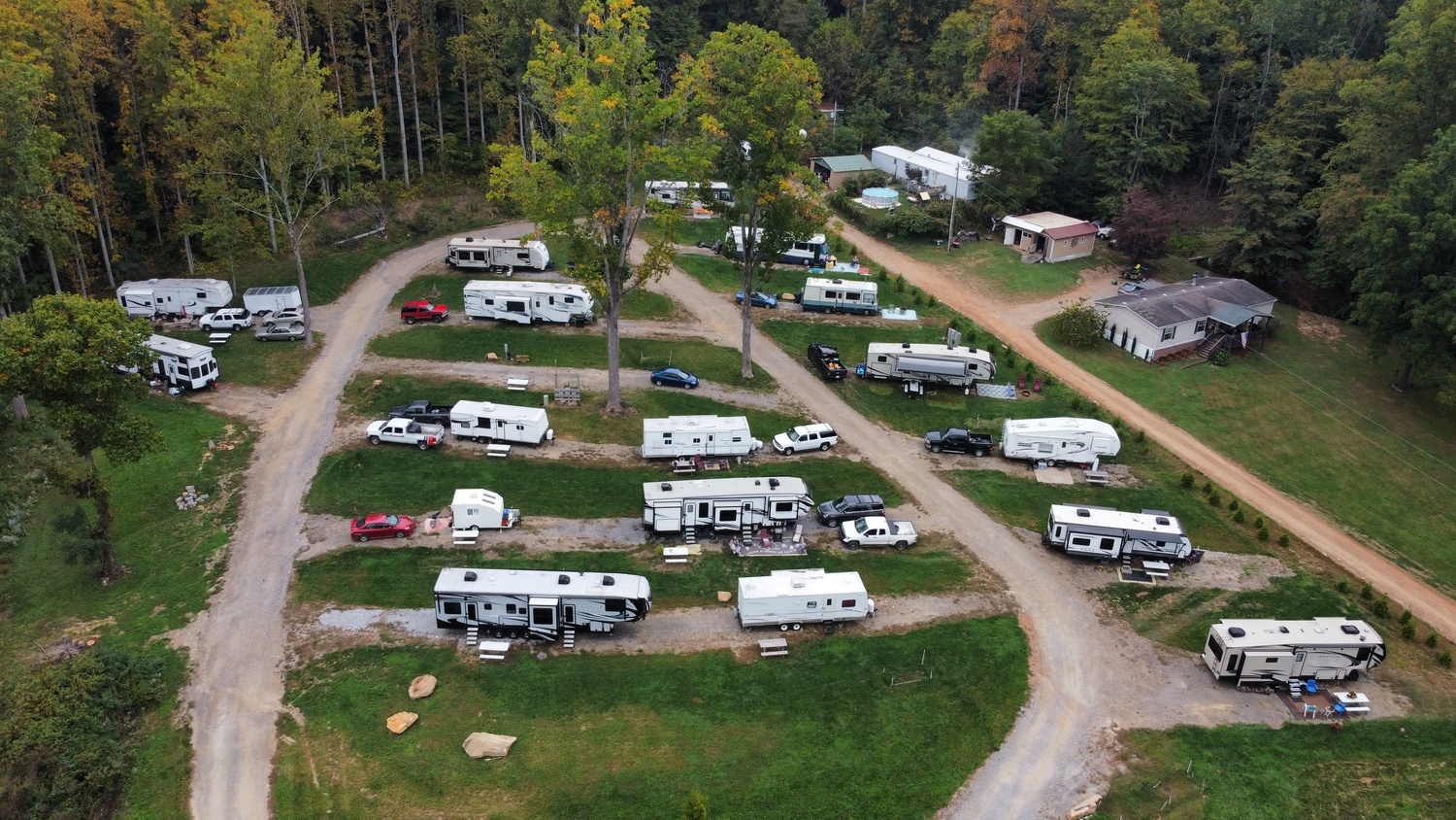Aerial drone view of the full RV park