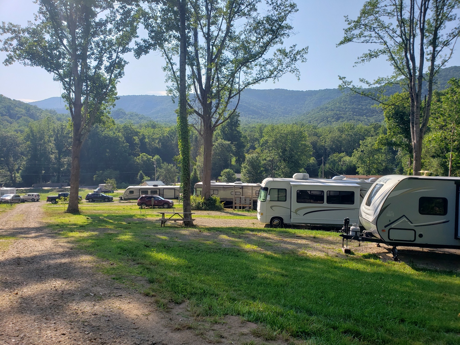 RV park ground view with mountain backdrop